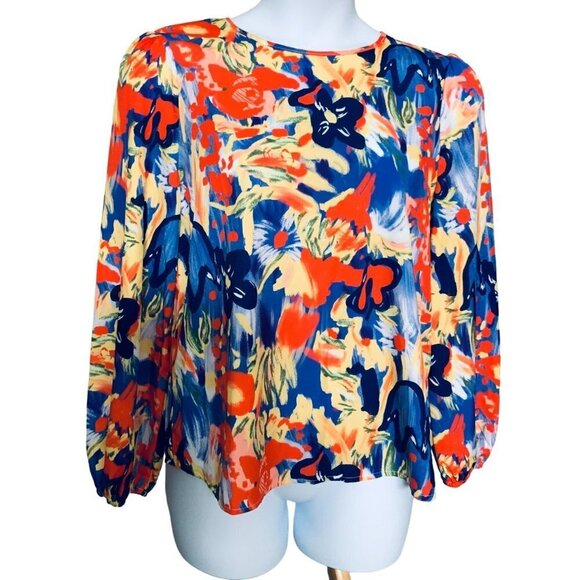 Shein colorful pullover tunic top elastic adjustable sleeve lightweight  XL/12 - Picture 1 of 10